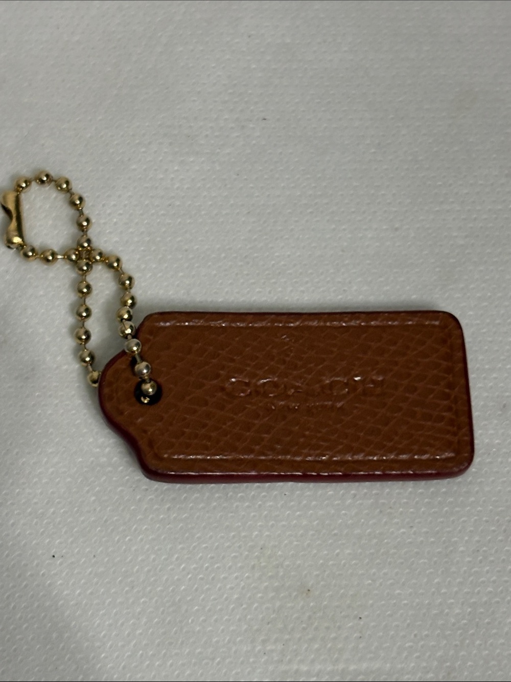 Coach Brown Leather Key Tag with Gold Ball Chain